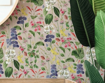 Papier peint fleurs des champs aquarelle : autocollant botanique