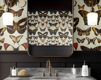 Vintage Butterfly Wallpaper by Wallency - Beige Butterfly Pattern Wallpaper - Removable and Washable - Peel & Stick or Regular Material