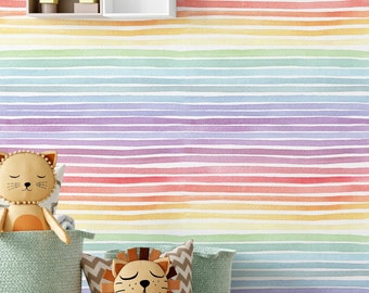 3d Tapete mit Aquarell Regenbogen Streifen Abnehmbares Wandbild für Kinderzimmer