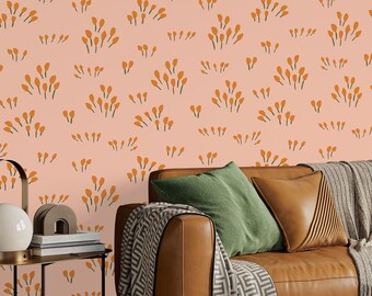 Papier peint fleurs de pavot bohème : floral vintage, amovible et lavable