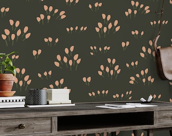 Papier peint fleurs de tulipes bohèmes : vert amovible