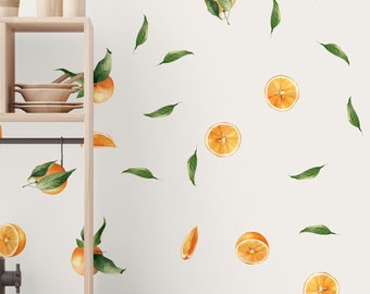 Orange Wall Stickers - Fabric Wall Decals - Watercolor Fruit Wall Stickers, Tropical Kitchen and Laundry Stickers - Peel & Stick, Removable