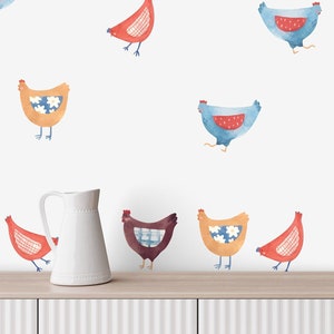 Watercolor Chicken Wall Decals by Wallency - Matte Wall Decal - Farm Animal Wall Decals - Peel & Stick, Removable Wall Stickers