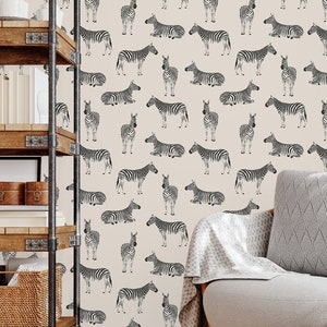 Beige Zebra Wallpaper - Safari Zebra Pattern, Animal Print Wallpaper, Removable and Washable Wallpaper, Peel & Stick or Regular Material