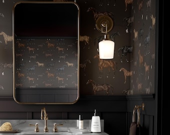 Papier peint chevaux vintage : décoration murale amovible marron foncé