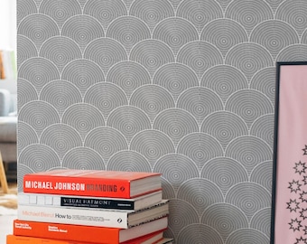 Papier peint géométrique en forme d'arche : art déco noir et blanc, amovible