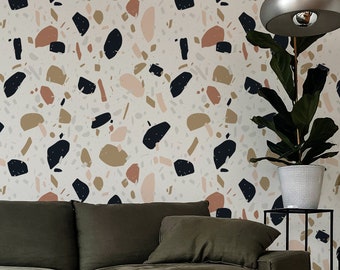 Papel pintado con diseño de terrazo bohemio: decoración de pared extraíble y lavable
