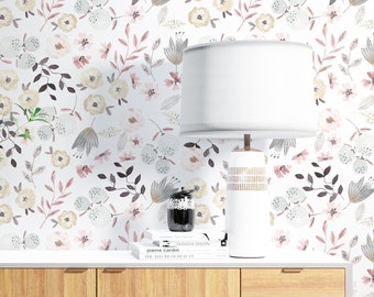 Watercolor Floral Wallpaper: Vintage Scandinavian Style, Removable Peel & Stick