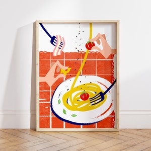 Pasta al Pomodoro Poster by Wallency - Pasta Illustration Wall Art - Trendy Aesthetic Kitchen Decor - Simple Spaghetti Art - Unframed Poster