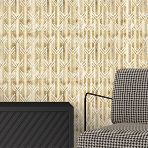 Minimalist Geometric Pattern Wallpaper / Art Deco Gold and White Pattern / Nordic Wallpaper Wall Art / Peel & Stick or Regular Material