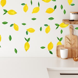 Lemon Wall Decals by Wallency - Fabric Wall Decals - Watercolor Lemons and Leaves - Kitchen Laundry Wall Sticker - Peel & Stick, Removable