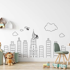 Doodled City Skyline Wall Decal: Superhero Nursery Decor