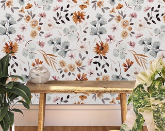 Watercolor Floral Wallpaper: Vintage Scandinavian Style, Removable & Washable
