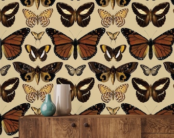 Papier peint papillon vintage : marron botanique autocollant