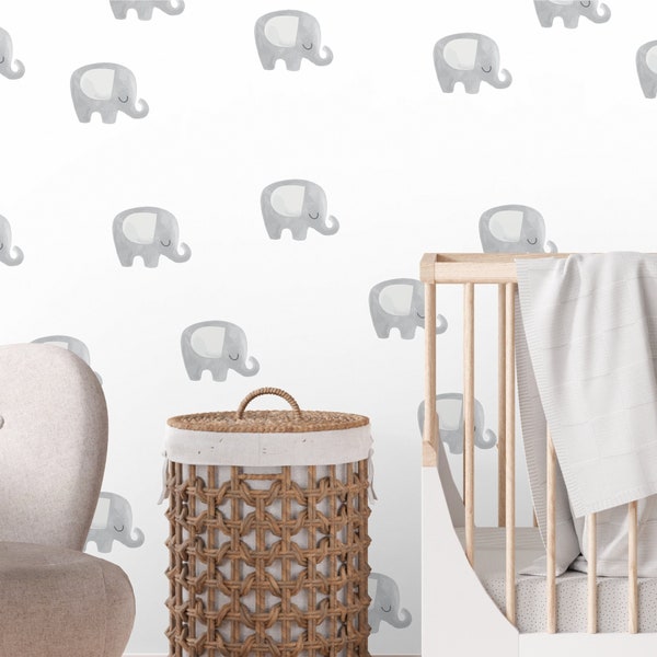 Stickers muraux éléphants par Wallency - Stickers muraux en tissu - Motif éléphant - Stickers muraux amovibles - 36 stickers