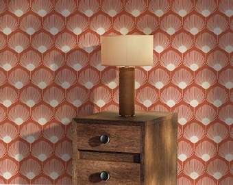 Papier peint éventails de paons : décoration d'intérieur géométrique en terre cuite (amovible et lavable)