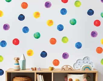 Watercolor Polka Dot Wall Stickers for Kids Bedroom - Fabric Wall Decal, Playroom Decor, Nursery Kids Room Decal - Peel & Stick, Removable