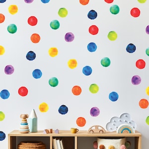 Watercolor Polka Dot Wall Stickers for Kids Bedroom - Fabric Wall Decal, Playroom Decor, Nursery Kids Room Decal - Peel & Stick, Removable