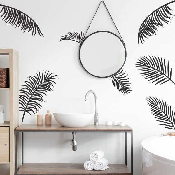 Calcomanías de pared de hojas de palma de Wallency - Calcomanía de pared de hojas tropicales - Decoración del hogar de la casa de playa - Calcomanías de pared Monstera - Extraíbles y seguras