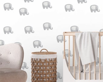 Elephant Wall Decals by Wallency - Fabric Wall Decal - Elephant Pattern Nursery Decor - Peel & Stick, Removable Wall Stickers - 36 Stickers