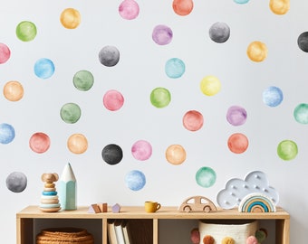 Watercolor Polka Dot Wall Stickers for Kids Bedroom - Fabric Wall Decal, Playroom Decor, Nursery Kids Room Decal - Peel & Stick, Removable