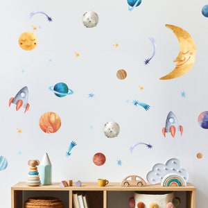Watercolor Solar System Wall Decals by Wallency - Fabric Wall Decal - Space Themed Wall Decor - Peel & Stick, Removable Wall Stickers
