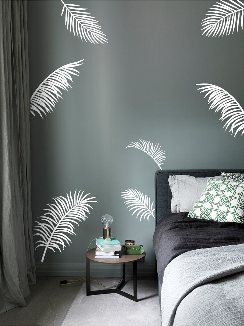 Wallency Palm Leaves Wall Decal Removable Vinyl Sticker Etsy