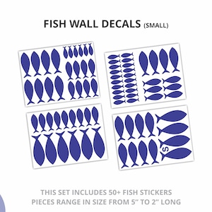 Fish Wall Decals by Wallency School of Fish Vinyl Wall Stickers Kids Room Decal Nautical Nursery Decor Peel & Stick, Removable Small