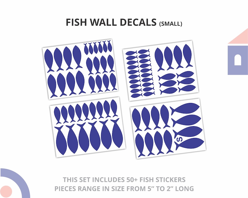 Fish Wall Decals by Wallency School of Fish Vinyl Wall Stickers Kids Room Decal Nautical Nursery Decor Peel & Stick, Removable image 5