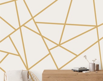 Golden Stripes Wall Decals by Wallency - Art Deco Wall Decor - Geometric Gold Line Wall Stickers Wallpapers - Peel & Stick, Removable