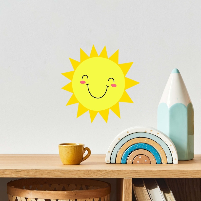 Sun Wall Decals by Wallency Happy Face Sun Wall Decal Playroom Wall Decal Nursery Decor Kids Room Decal Peel & Stick, Removable image 1