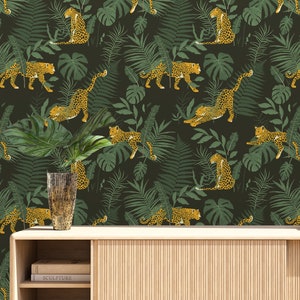 Leoparden Muster Tapete / Tropische Blätter Moderne Tapete / Abnehmbare und Waschbare Tapete / Abziehen und Aufkleben oder normales Material