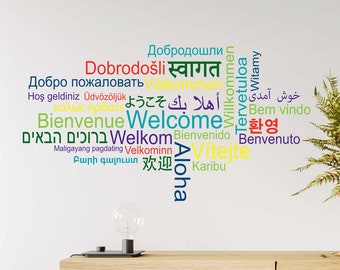 Décalcomanie murale de bienvenue en différentes langues par Wallency - Différentes tailles - Sticker en vinyle amovible inspirant