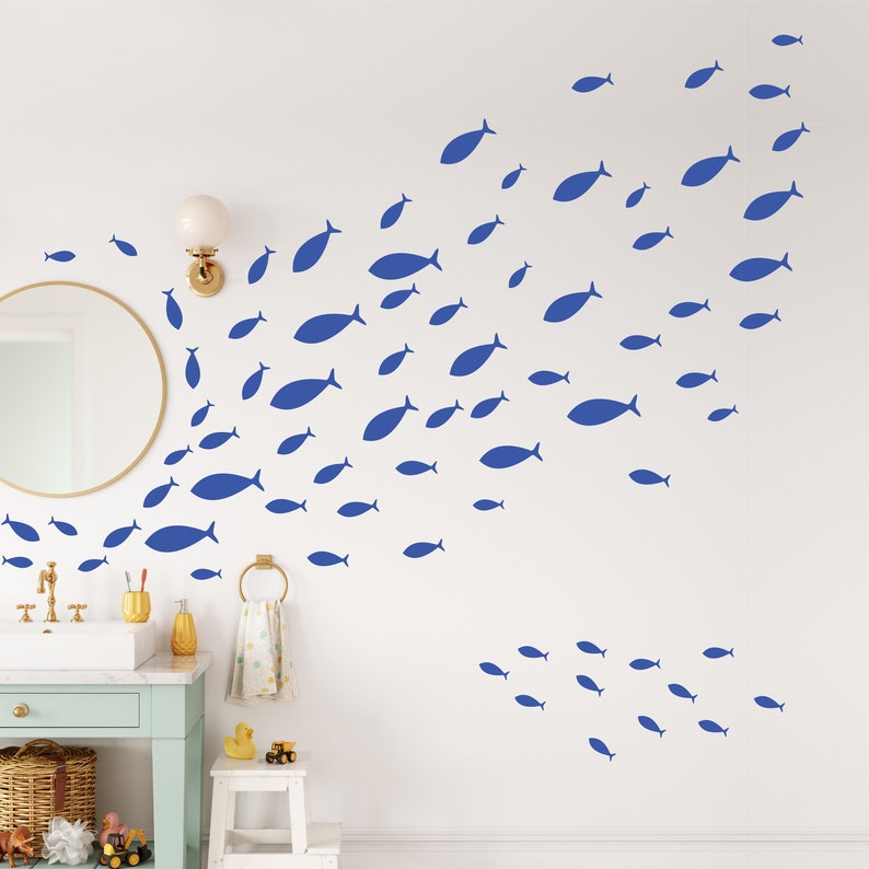Fish Wall Decals by Wallency School of Fish Vinyl Wall Stickers Kids Room Decal Nautical Nursery Decor Peel & Stick, Removable image 1