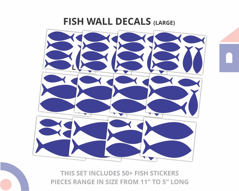 Fish Wall Decals by Wallency School of Fish Vinyl Wall Stickers Kids Room Decal Nautical Nursery Decor Peel & Stick, Removable image 7