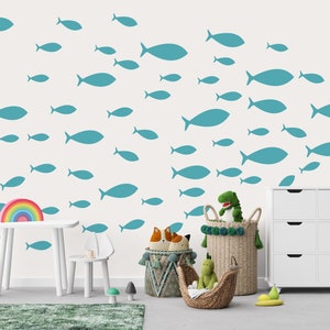 Fish Wall Decals by Wallency School of Fish Vinyl Wall Stickers Kids Room Decal Nautical Nursery Decor Peel & Stick, Removable image 4