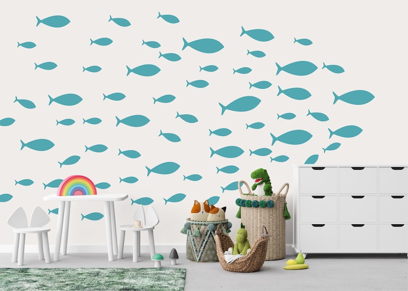 Fish Wall Decals by Wallency School of Fish Vinyl Wall Stickers Kids Room Decal Nautical Nursery Decor Peel & Stick, Removable image 4