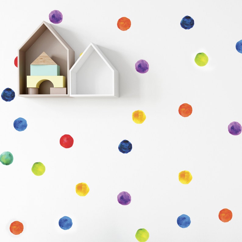 Watercolor Polka Dot Wall Decals by Wallency Colorful Peel Etsy