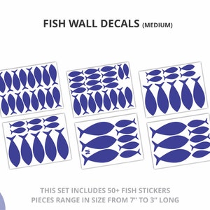 Fish Wall Decals by Wallency School of Fish Vinyl Wall Stickers Kids Room Decal Nautical Nursery Decor Peel & Stick, Removable Medium