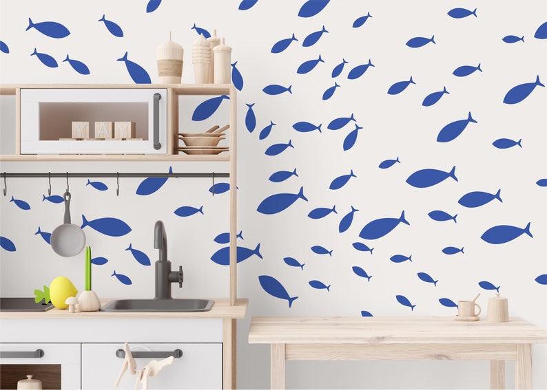 Fish Wall Decals by Wallency School of Fish Vinyl Wall Stickers Kids Room Decal Nautical Nursery Decor Peel & Stick, Removable image 2