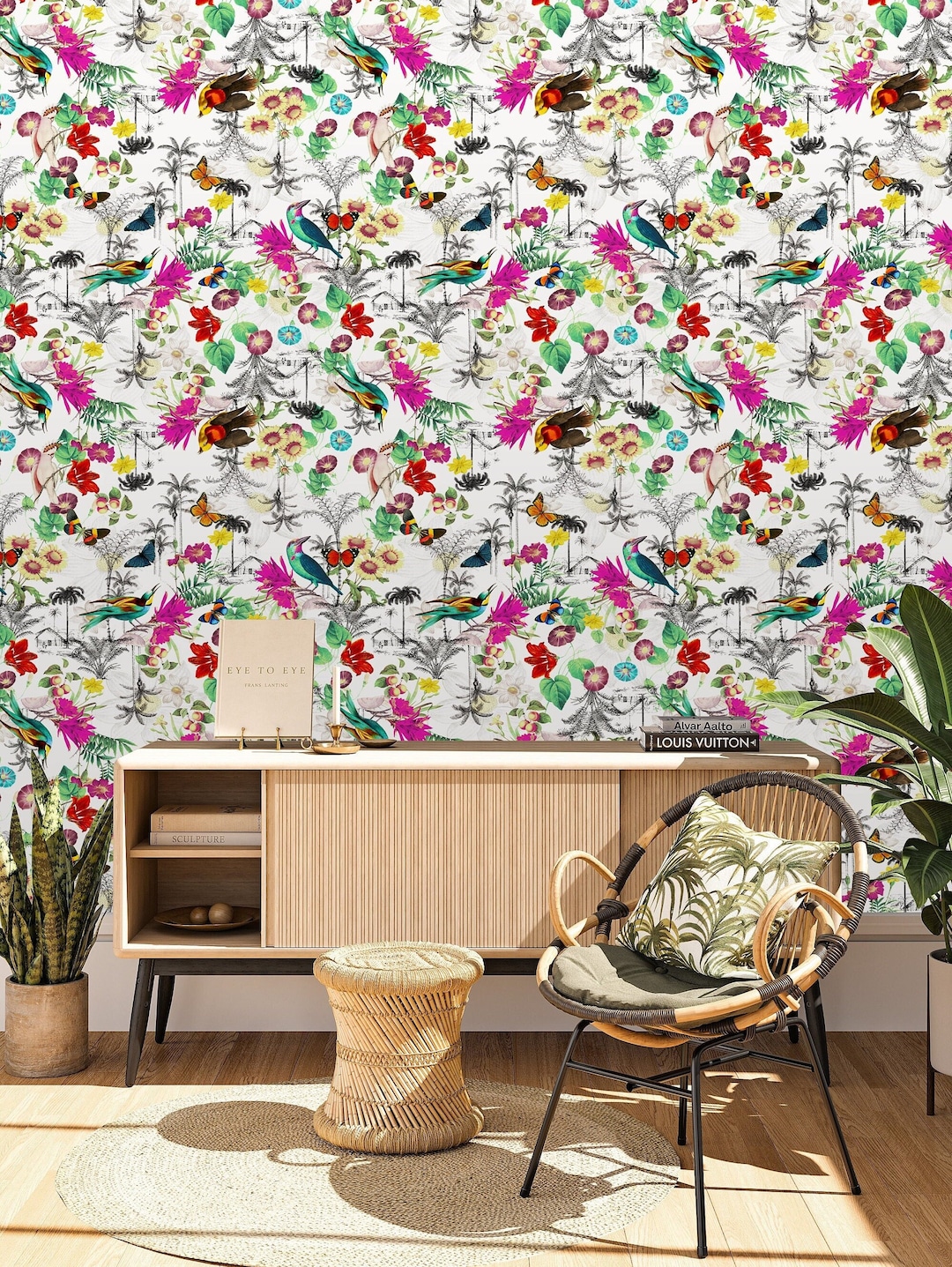 Tropical Birds Wallpaper: Removable Peel and Stick Mural - Etsy