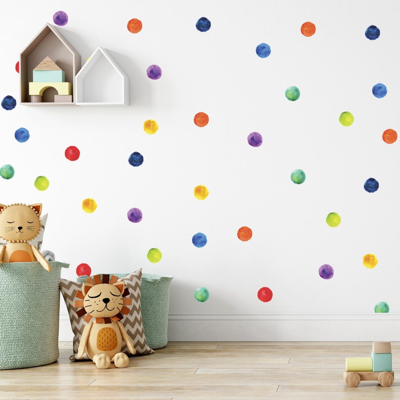 Watercolor Polka Dot Wall Decals by Wallency Colorful Peel Etsy