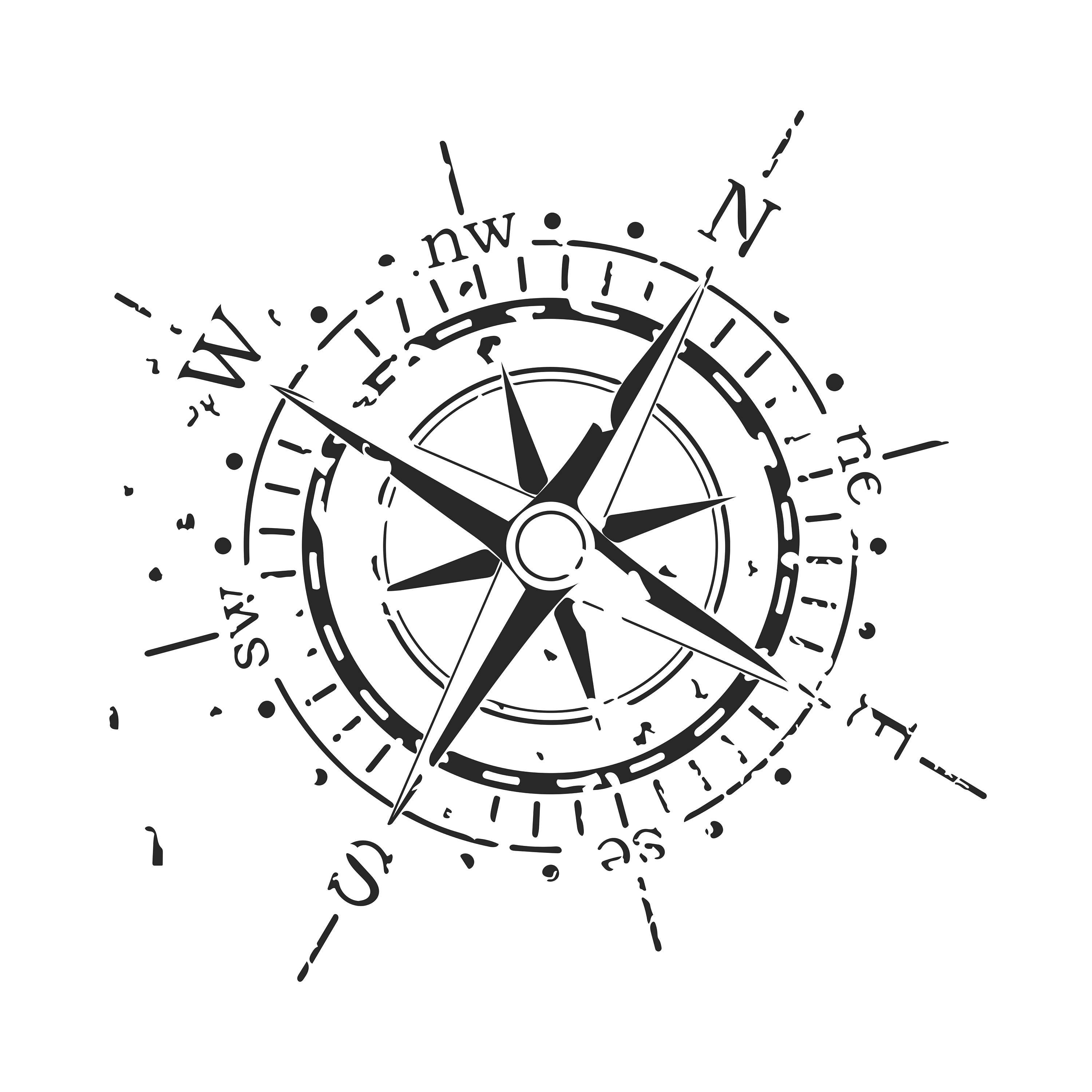 Wallency Compass Wall Decal Doodled Compass Decal Etsy