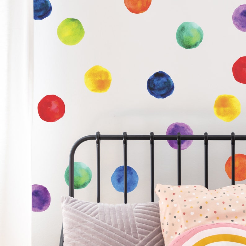 Watercolor Polka Dot Wall Decals by Wallency Colorful Peel Etsy