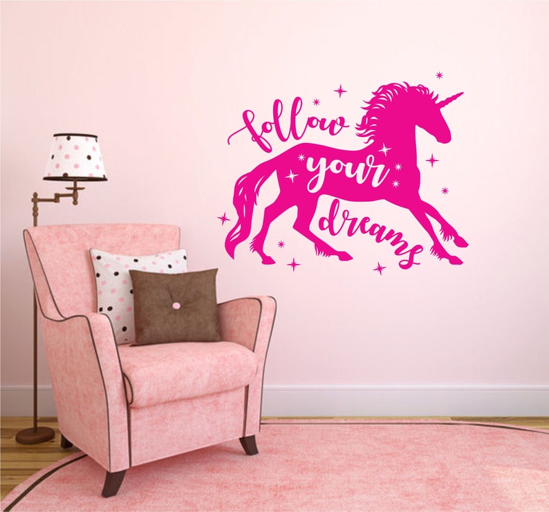 unicorn wall decal follow your dreams wall decal magical | etsy
