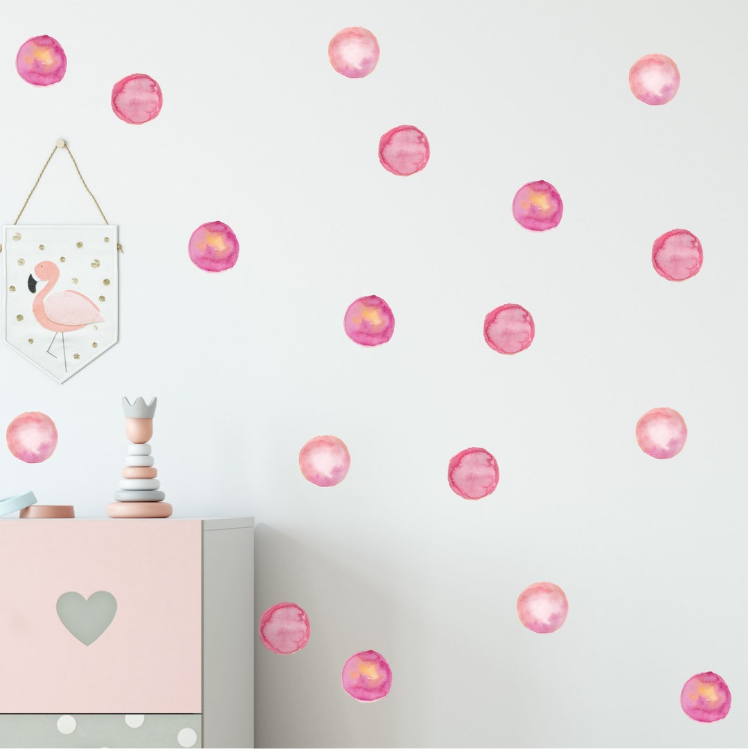 Watercolor Pink Polka Dot Wall Decals by Wallency Peel & Etsy