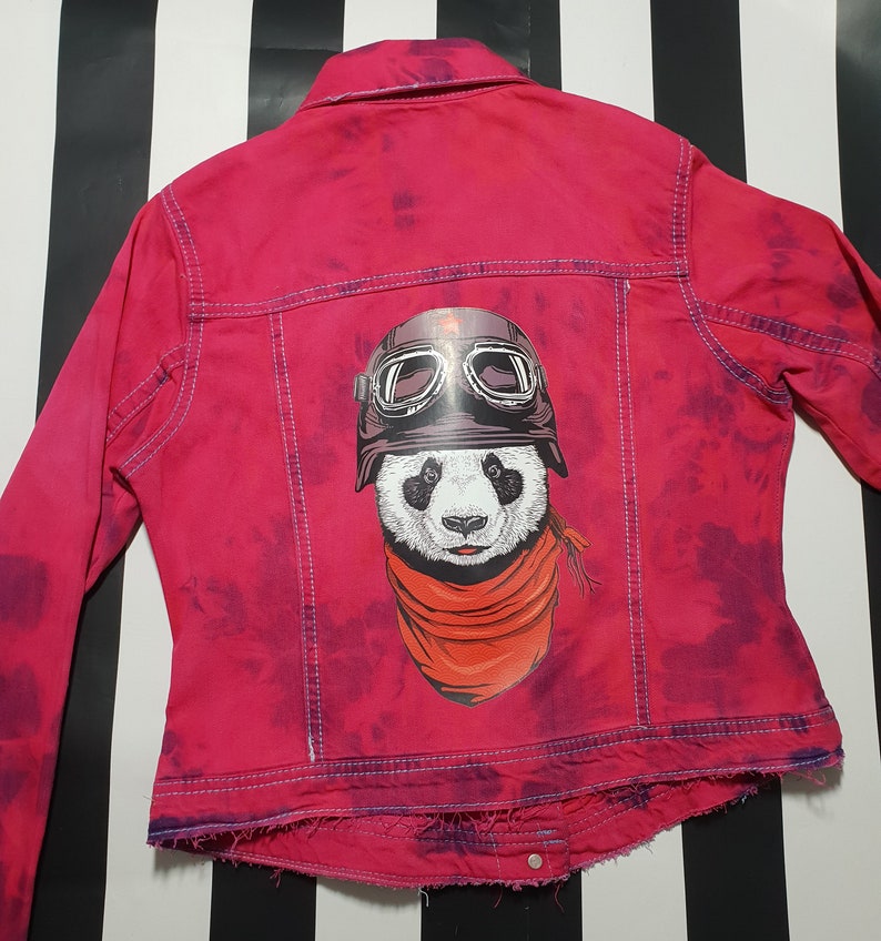 distressed red denim jacket