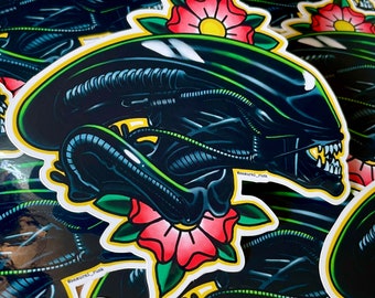 Alien - xénomorphe - grand autocollant en vinyle - tatouage flash