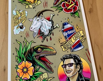 Jurassic Park - Tattoo Flash Sheet - Art Print