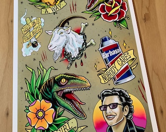 Jurassic Park - Tattoo Flash Sheet - Art Print